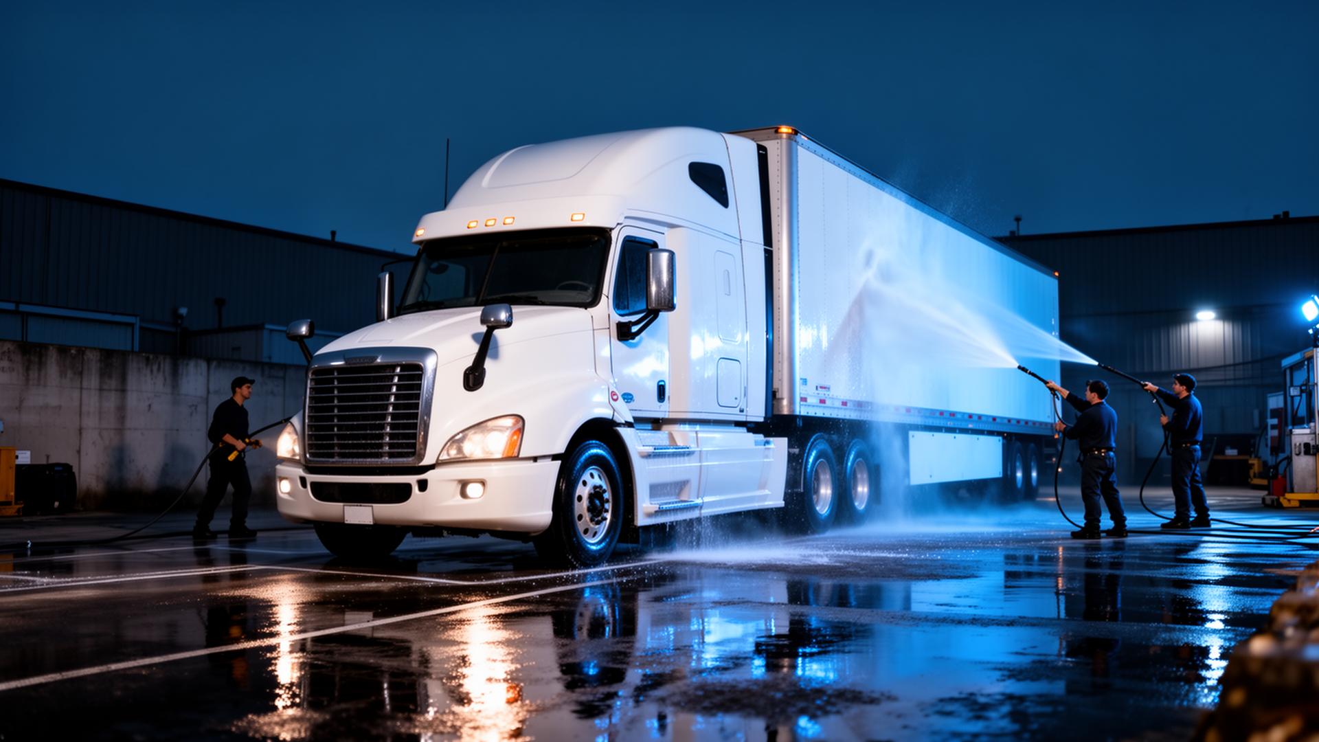 Professional mobile crew washing a tractor trailer in Toronto